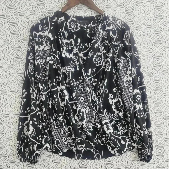 INC International Concepts wrap floral printed long sleeve chiffon blouse M - Picture 1 of 8